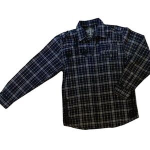 ROAR MENS XL Blue Nika II Plaid Edgy Gothic Embroidered Knights Of Honor